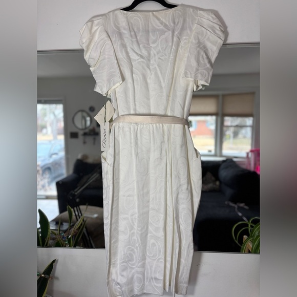 NWT VINTAGE Rimini 100% Cotton Belted White Patterned Button Up Midi Dress SZ 10 - Picture 3 of 8